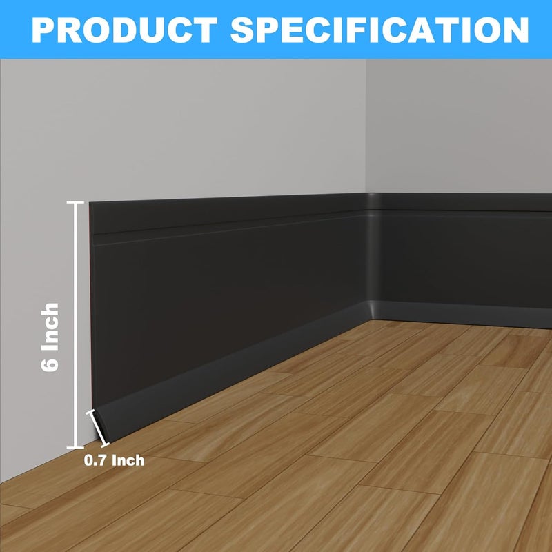 Duzzy Flexible Baseboard Trim, 6 Inch(H) x 20 Feet(L) Peel and Stick Vinyl Baseboard Molding Trim, Self-Adhesive Wall Base Cove Base - Image 2